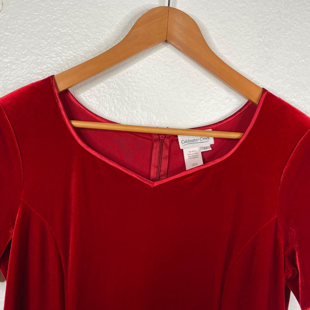Coldwater Creek Women's Velvet Long Short Sleeves Holiday Dress Red Size 12 - Picture 4 of 13